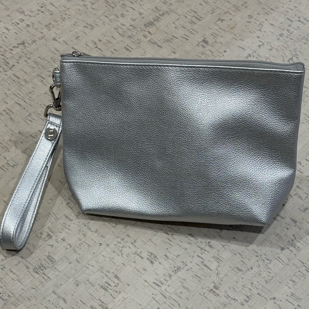 Thirty-one Silver Metallic Tapered Pouch and Wristlet Strap